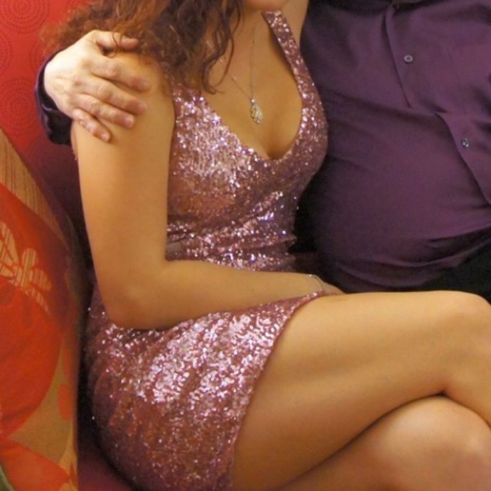 Bebe Sparkly Mesh-side Dress - Picture 1 of 7